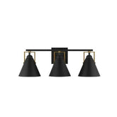Insdale 3-Light Matte Black Modern Bathroom Vanity Light with Satin Brass Accents - Like New